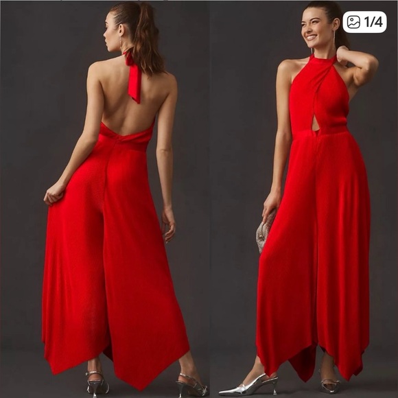 Anthropologie Pants - Anthropologie Vibrant Red Plisse Jumpsuit
